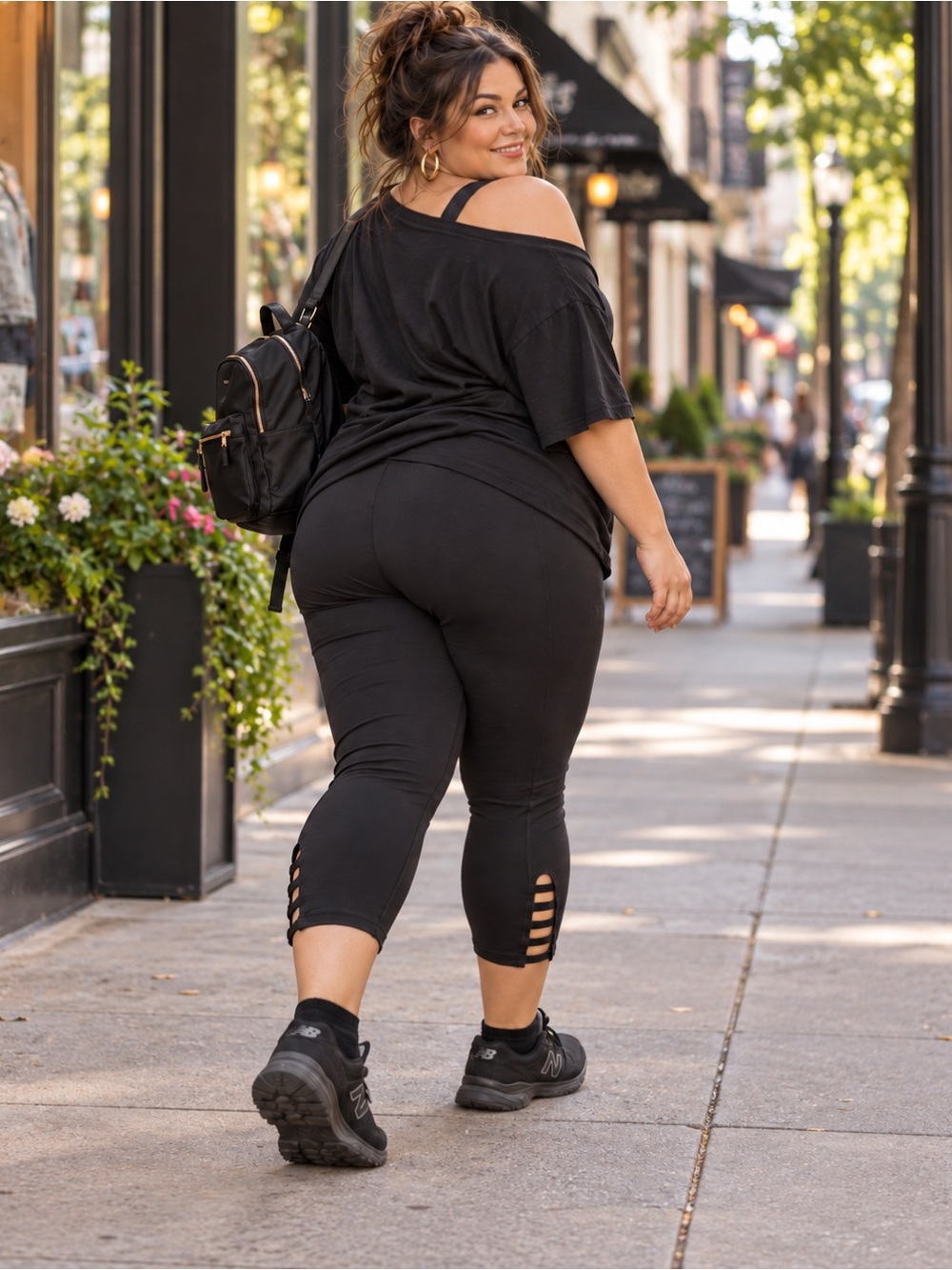Terra & Sky Plus Size 1X Black High Rise Capri Ladder Leggings NWT 16W-18W